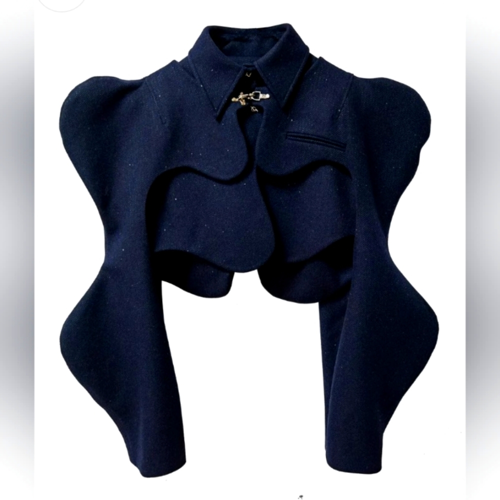 Arc Hollow Woolen Coat (SHORT 2 PIECE Jacket with PUFF Sleeves)